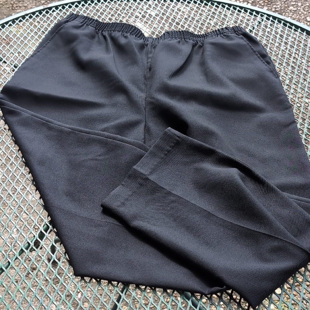 Bend Over Vintage USA Polyester Creased Slacks Women's 24W Black Pull-on
